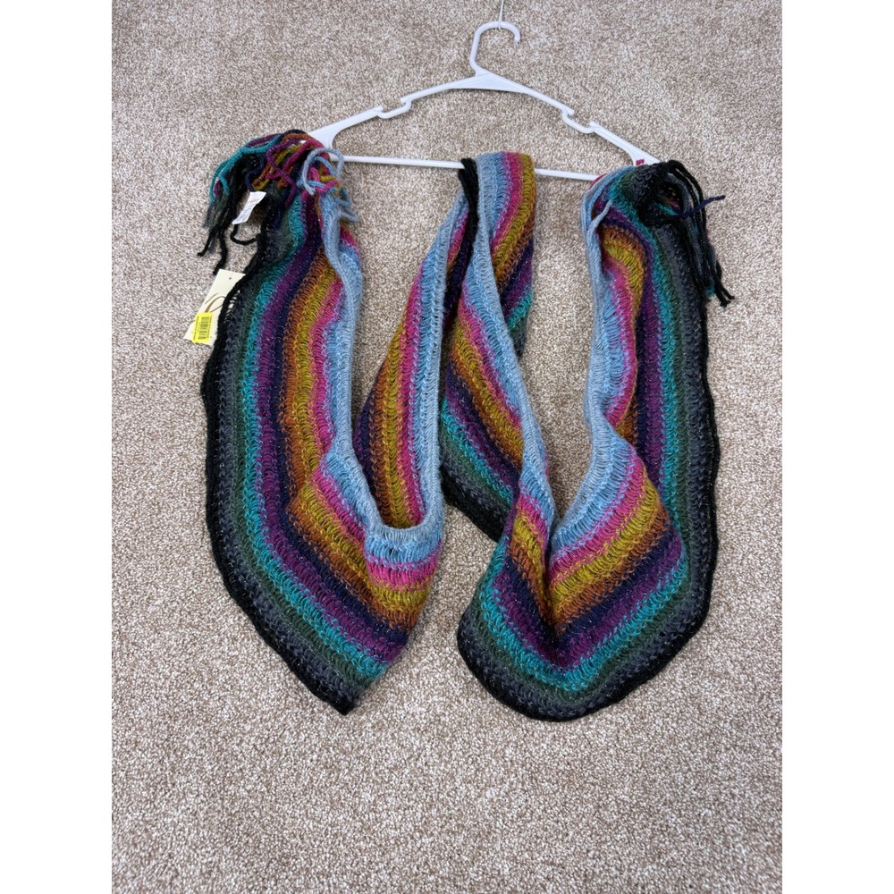 NWT Collection Eighteen Rainbow Striped Metallic Boho Knit Scarf Festival Cozy